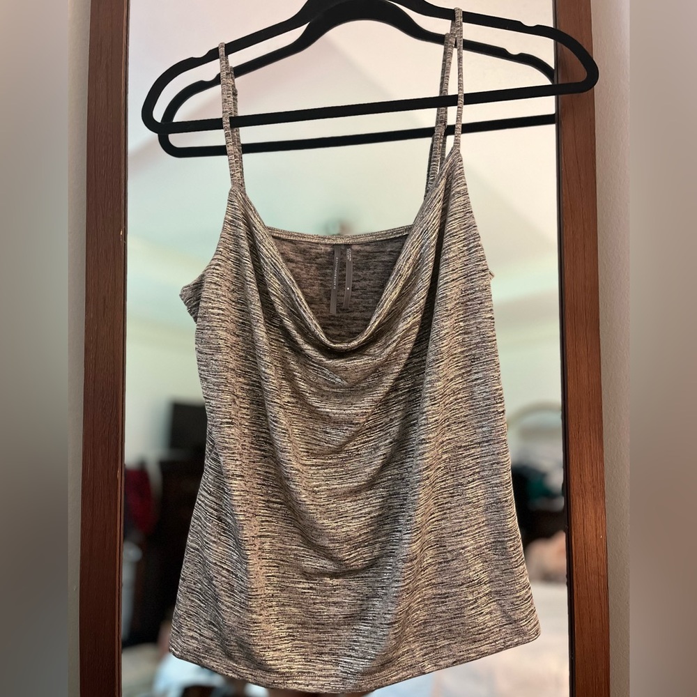 Anthropologie Silver And Black Shimmer Swoop Neck Tank-Medium